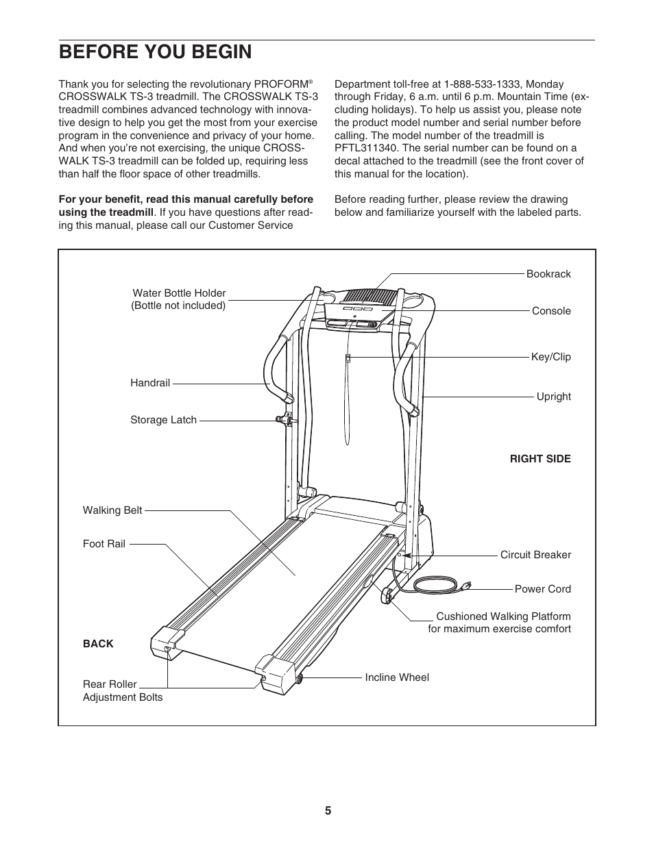 Before you begin | ProForm Crosswalk PFTL311340 User Manual | Page 5 / 22