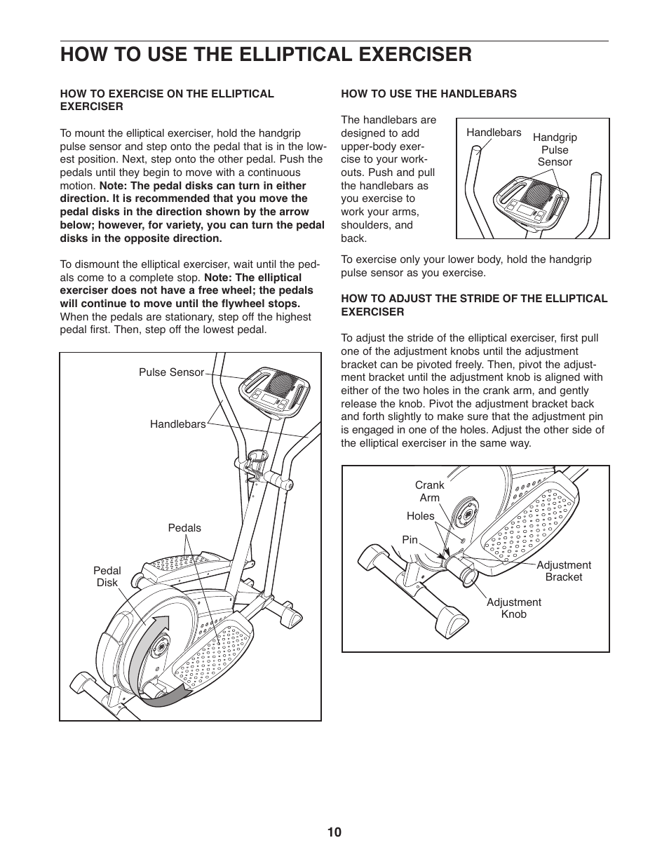 How to use the elliptical exerciser | ProForm PFEL3905.0 User Manual | Page 10 / 20