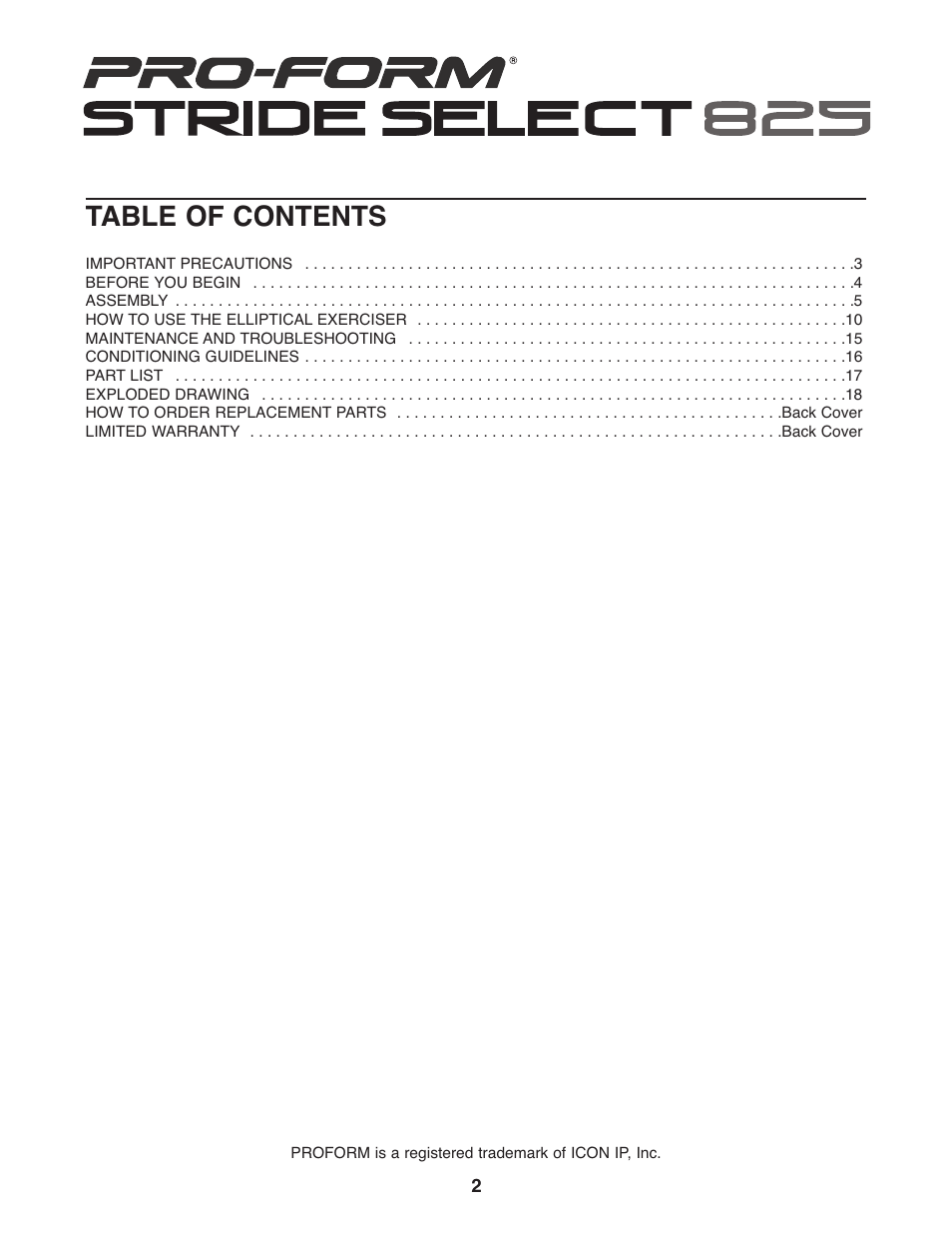 ProForm PFEL3905.0 User Manual | Page 2 / 20