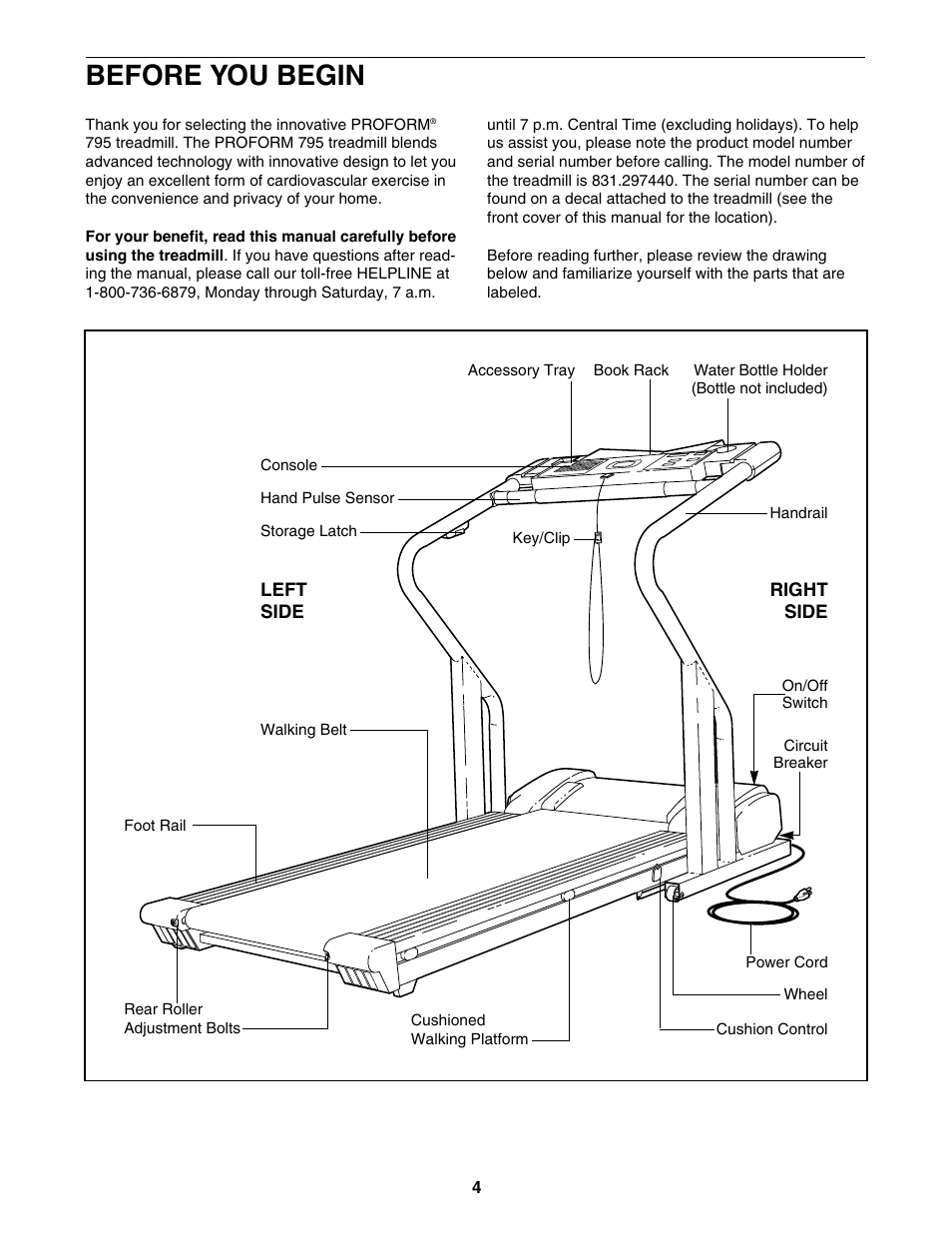 Before you begin | ProForm 795 User Manual | Page 4 / 30