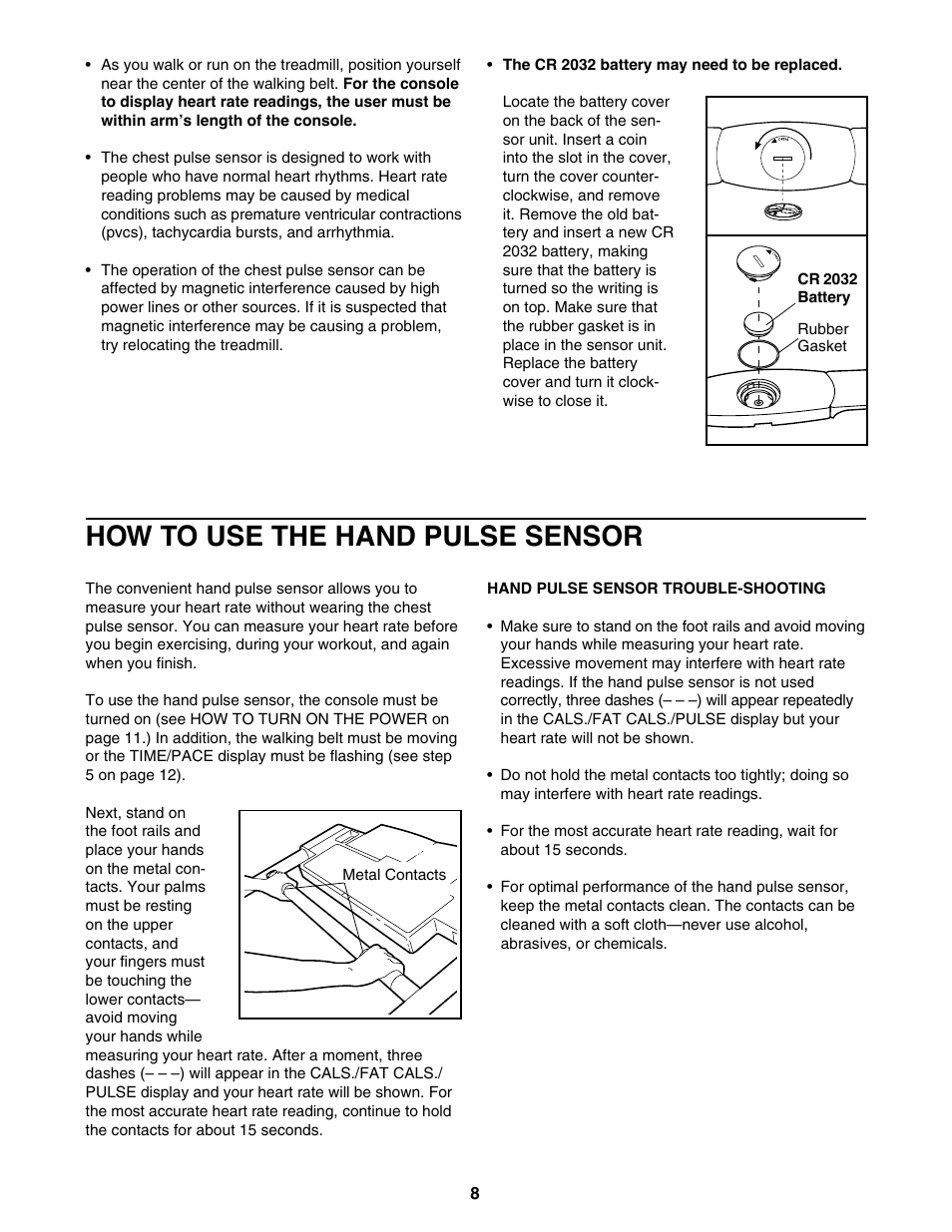 How to use the hand pulse sensor | ProForm 795 User Manual | Page 8 / 30
