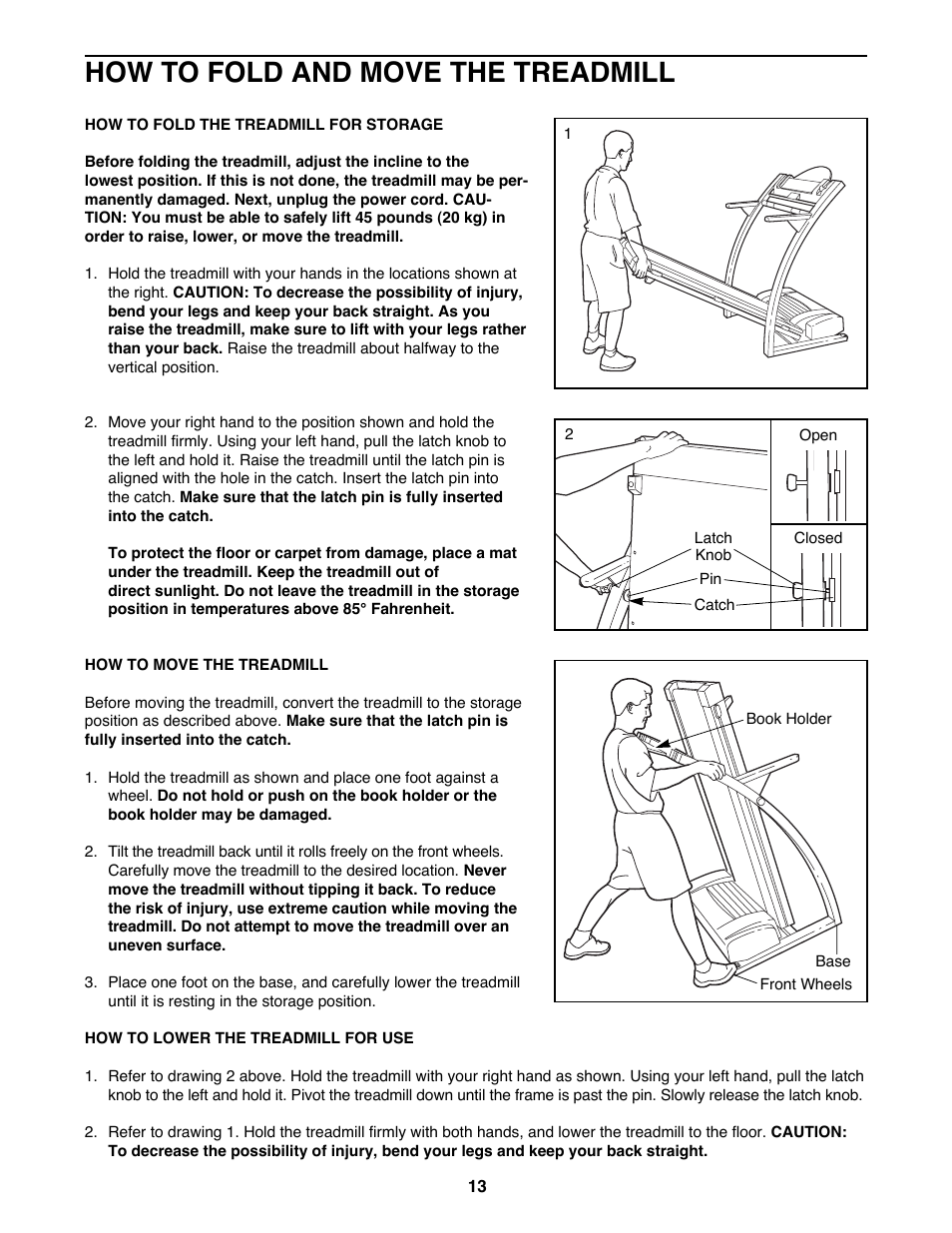 How to fold and move the treadmill | ProForm PFTL98584 User Manual | Page 13 / 22