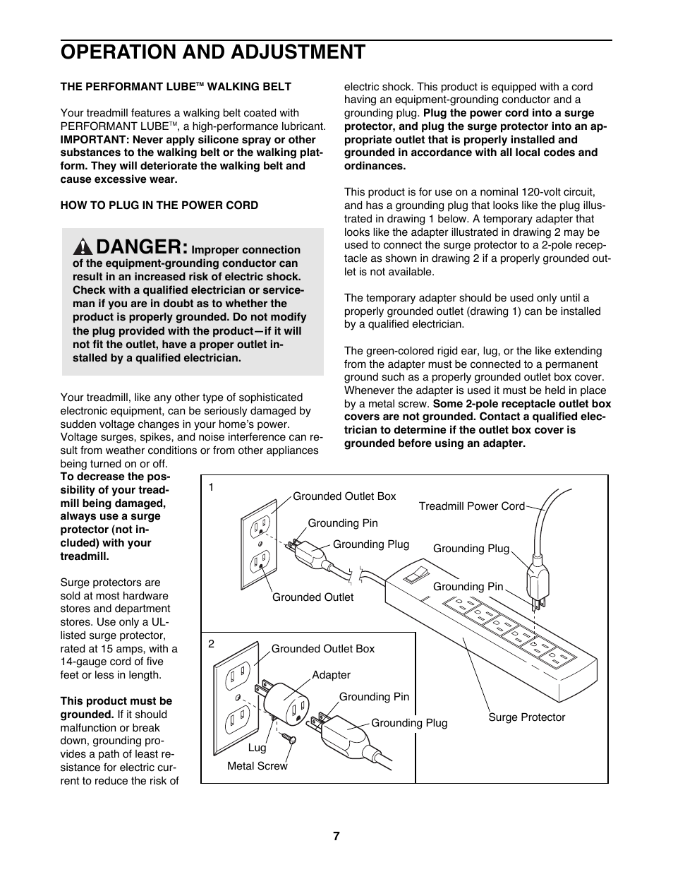 Operation and adjustment, Danger | ProForm PFTL98584 User Manual | Page 7 / 22