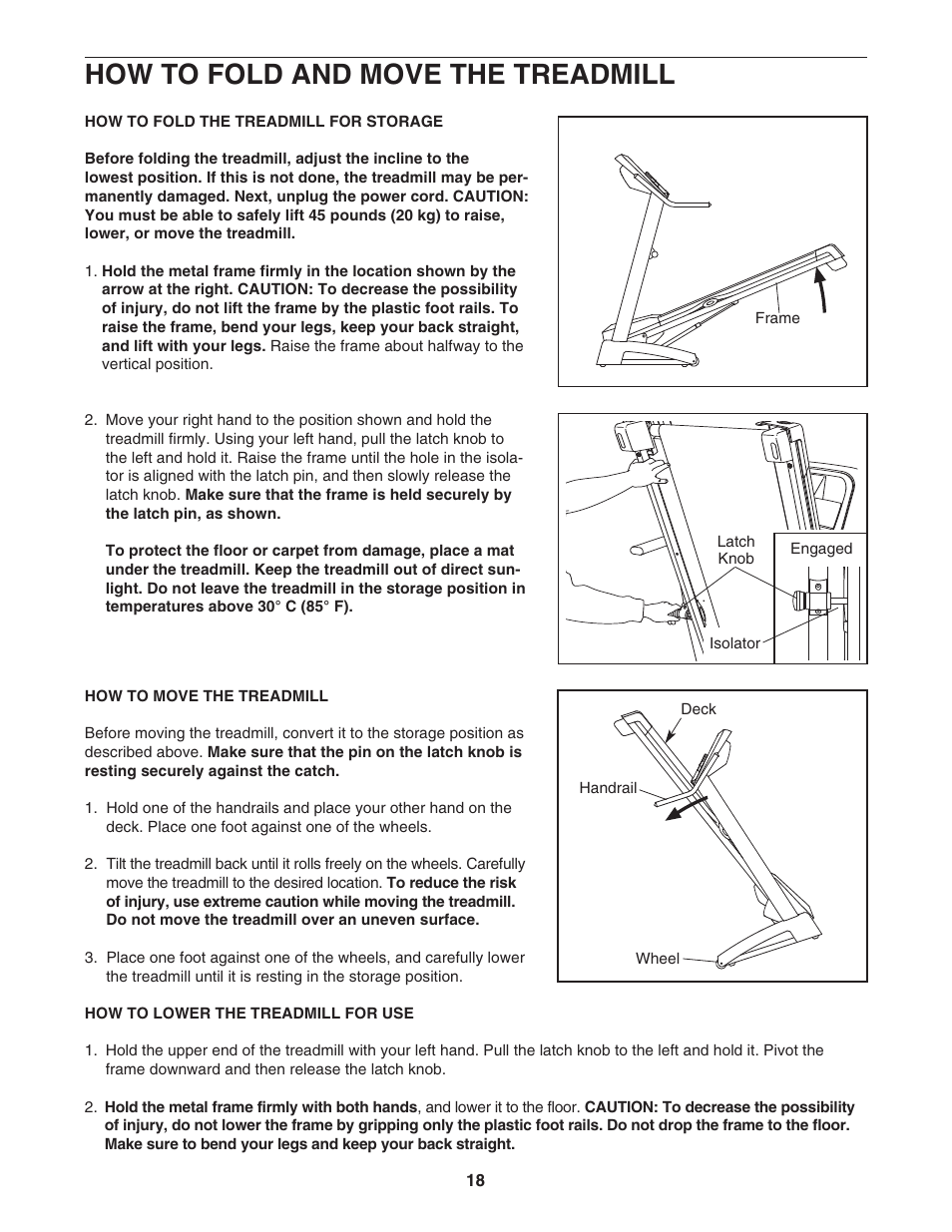 How to fold and move the treadmill | ProForm AT 500 PFTL49906.0 User Manual | Page 18 / 28