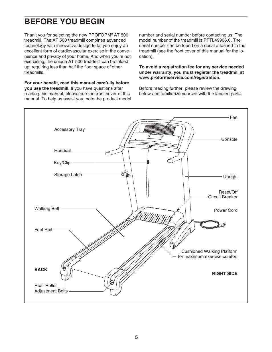 Before you begin | ProForm AT 500 PFTL49906.0 User Manual | Page 5 / 28