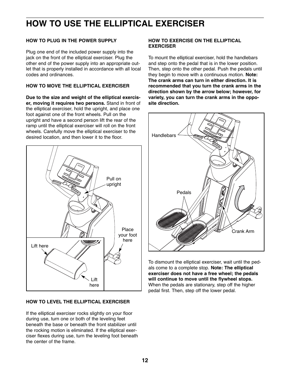 How to use the elliptical exerciser | ProForm 800 PFEL57907.0 User Manual | Page 12 / 24