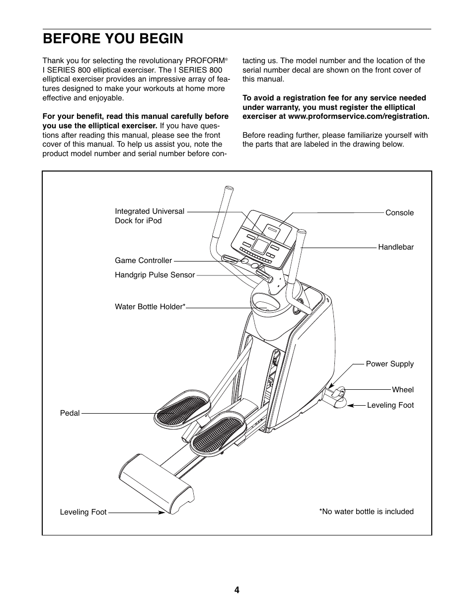 Before you begin | ProForm 800 PFEL57907.0 User Manual | Page 4 / 24