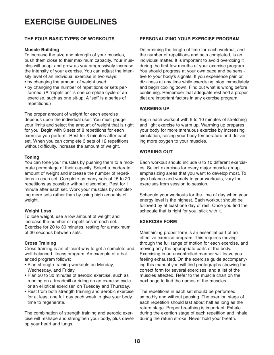 Exercise guidelines | ProForm Fusion PFSY6806.0 User Manual | Page 18 / 24