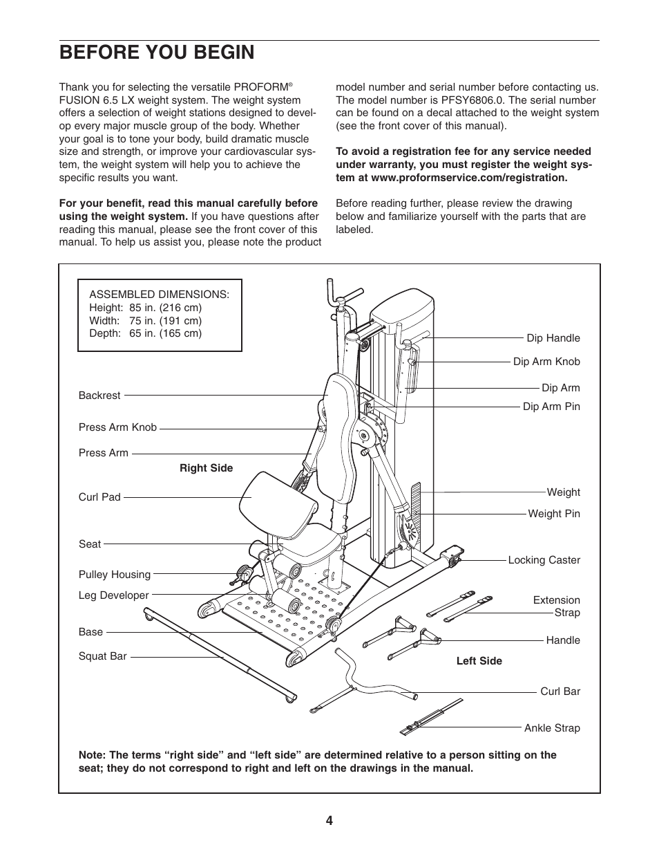 Before you begin | ProForm Fusion PFSY6806.0 User Manual | Page 4 / 24