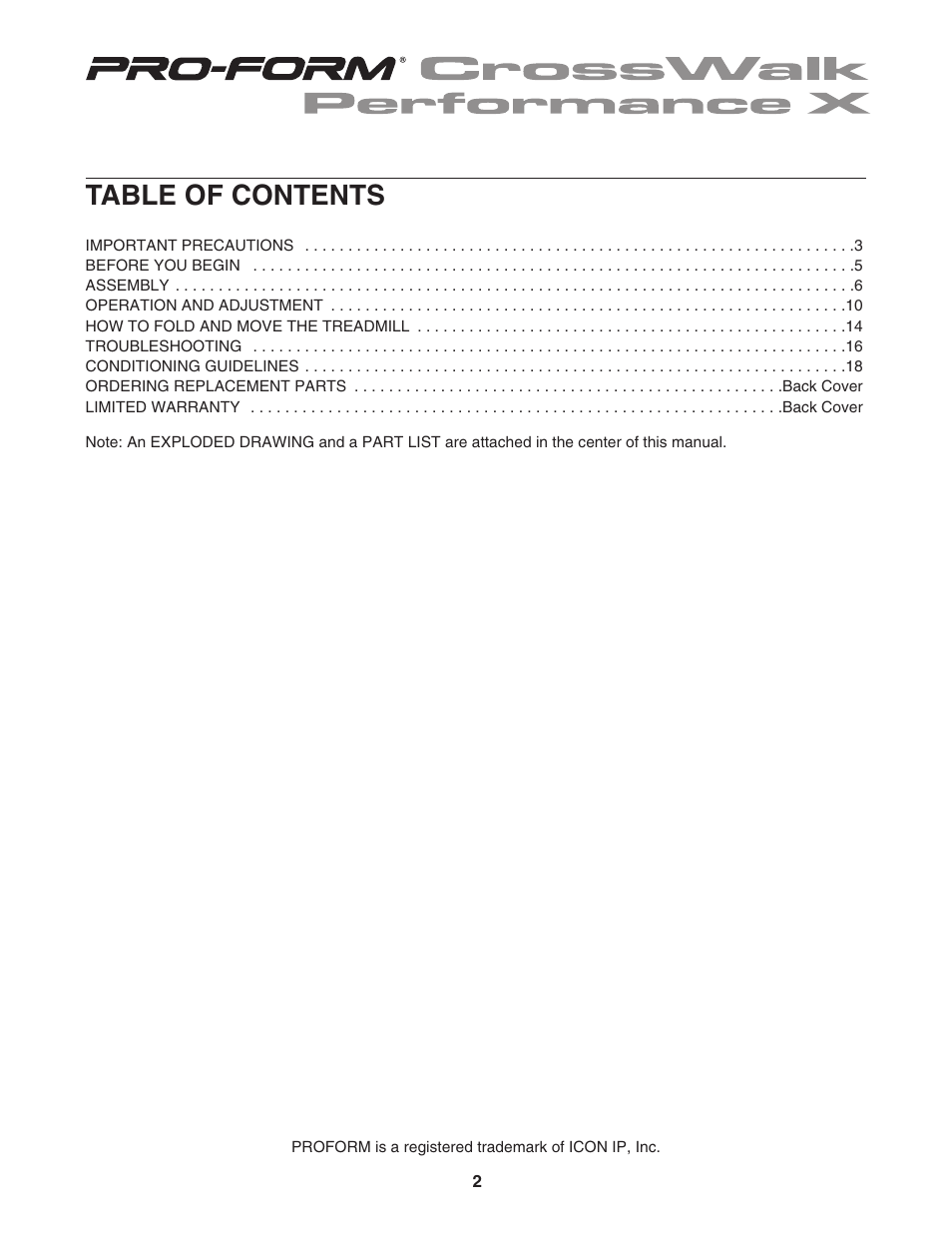 ProForm CrossWalk DTL32950 User Manual | Page 2 / 22