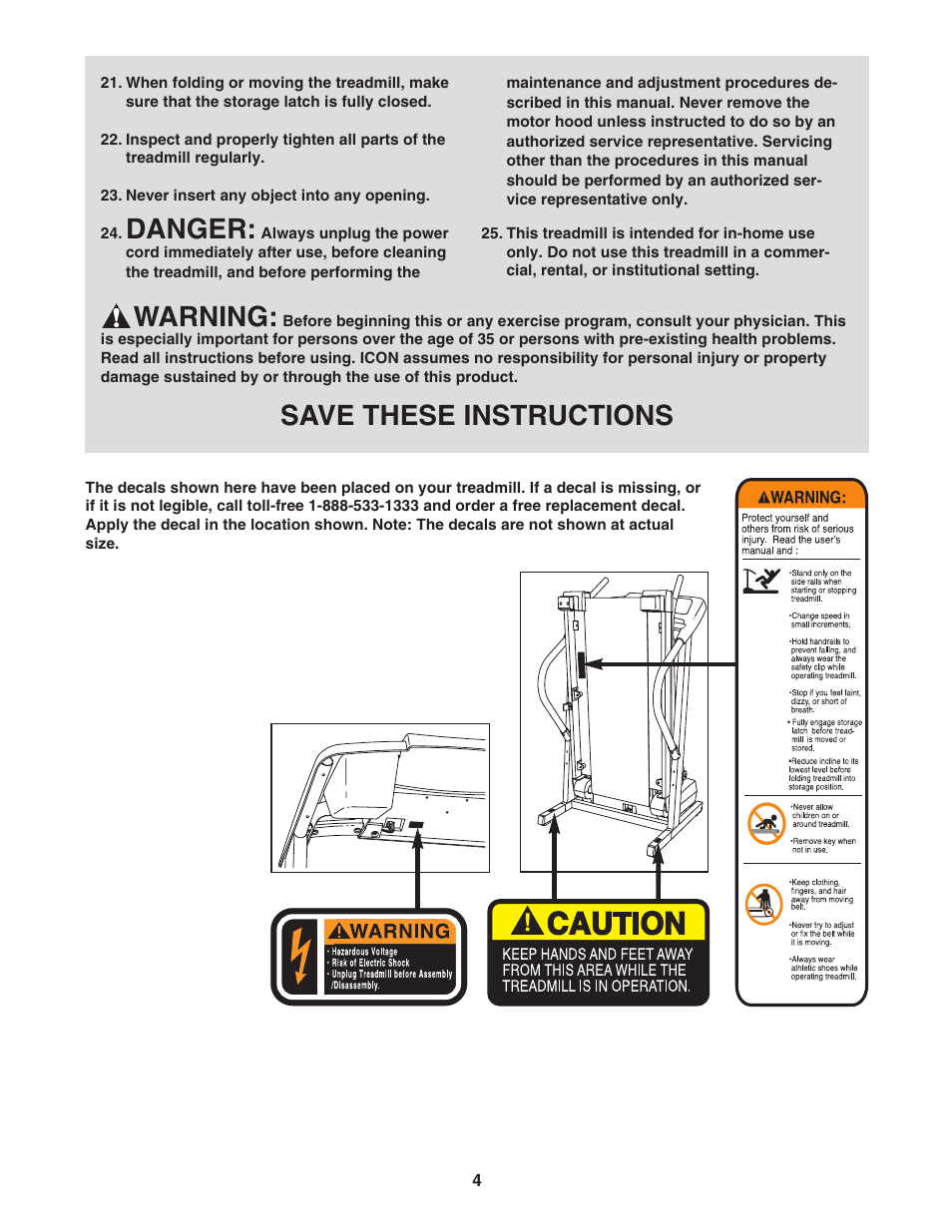 Danger, Warning, Save these instructions | ProForm CrossWalk DTL32950 User Manual | Page 4 / 22
