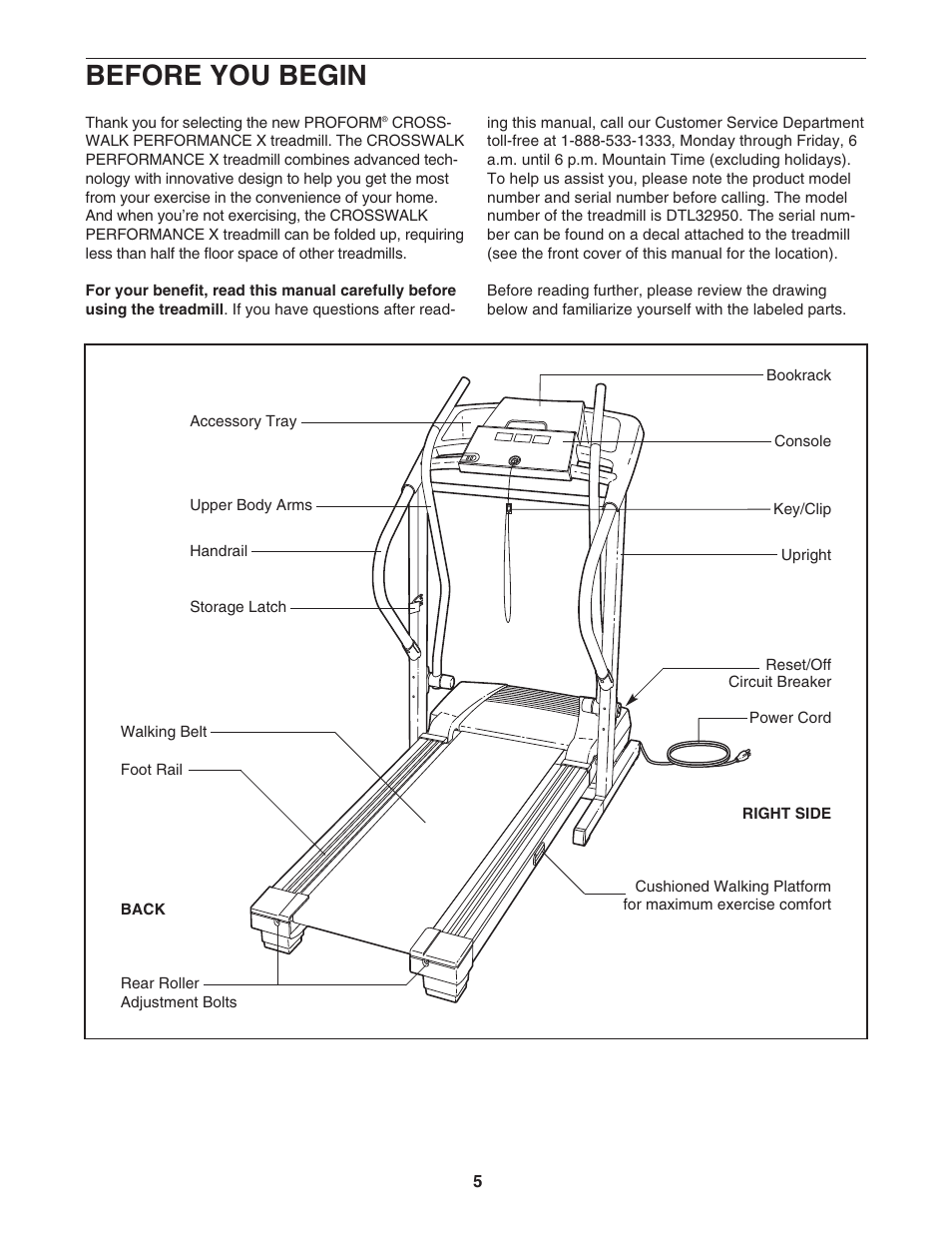 Before you begin | ProForm CrossWalk DTL32950 User Manual | Page 5 / 22