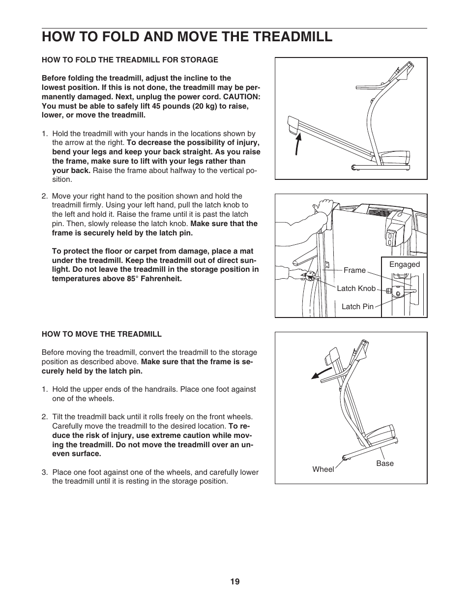 How to fold and move the treadmill | ProForm C500 PFTL57105.2 User Manual | Page 19 / 30