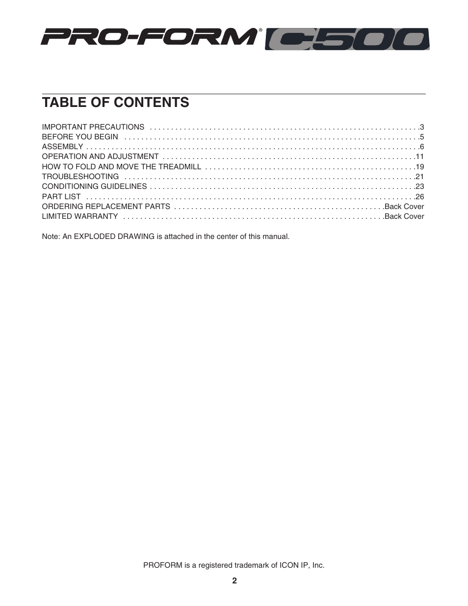 ProForm C500 PFTL57105.2 User Manual | Page 2 / 30