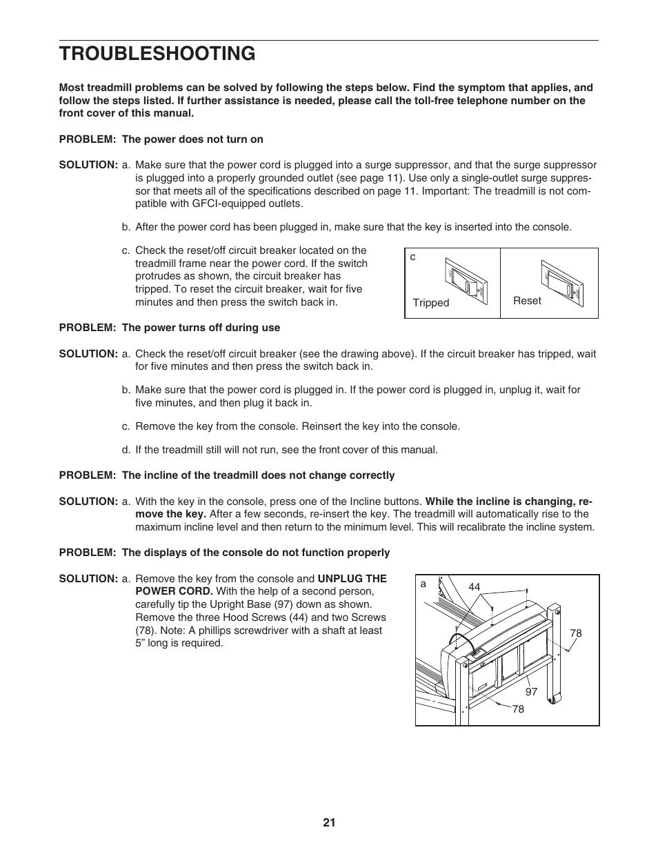 Troubleshooting | ProForm C500 PFTL57105.2 User Manual | Page 21 / 30