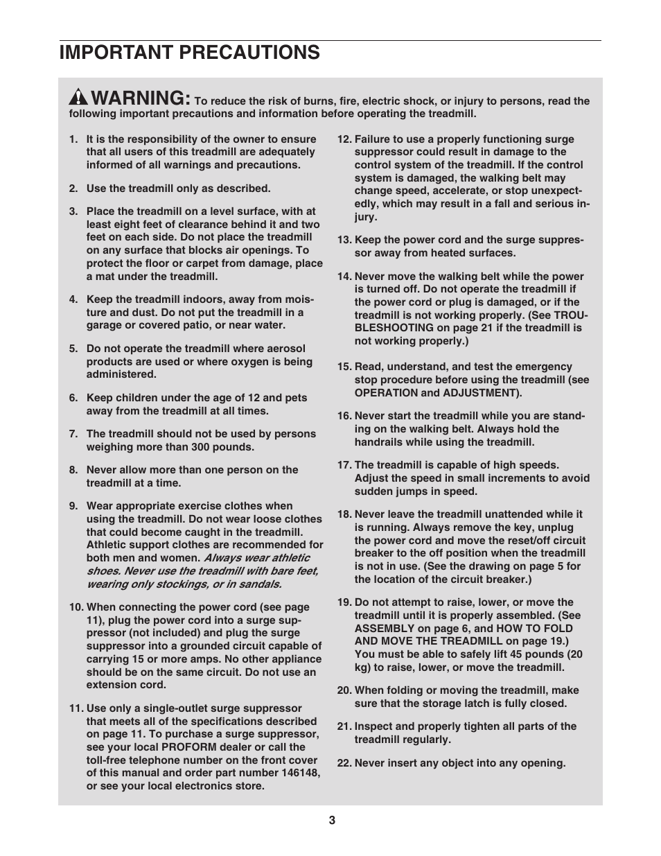 Warning, Important precautions | ProForm C500 PFTL57105.2 User Manual | Page 3 / 30