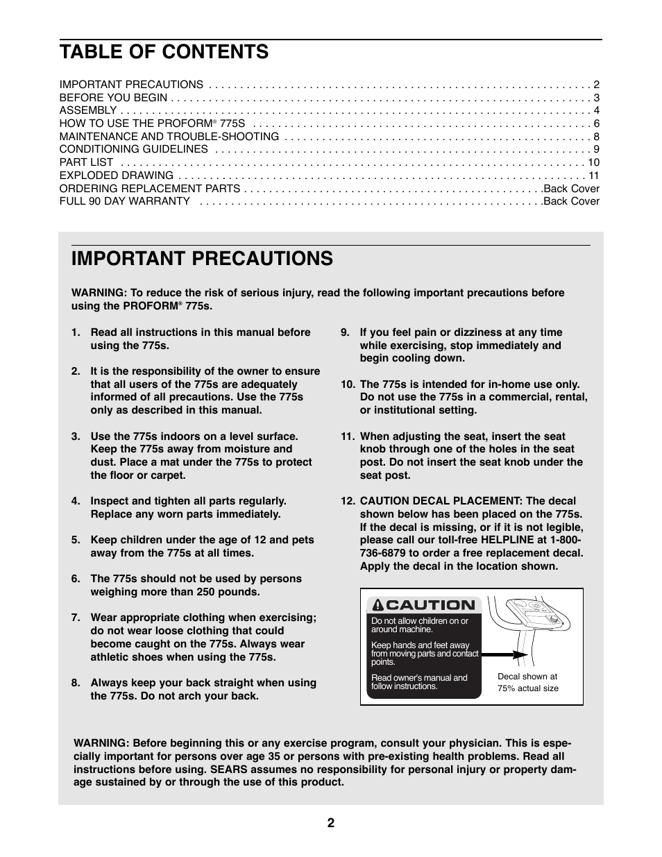 ProForm 831.288272 User Manual | Page 2 / 12