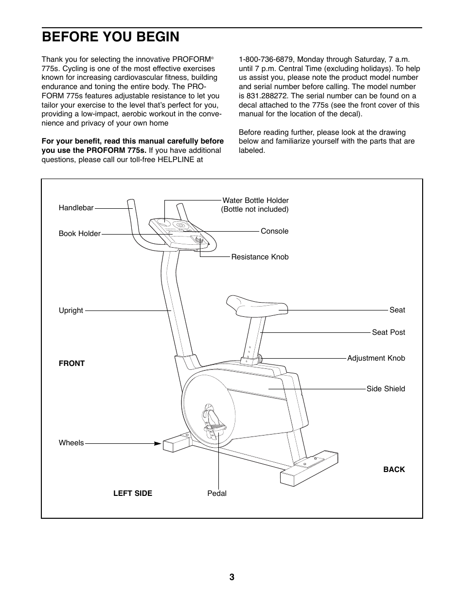 Before you begin | ProForm 831.288272 User Manual | Page 3 / 12