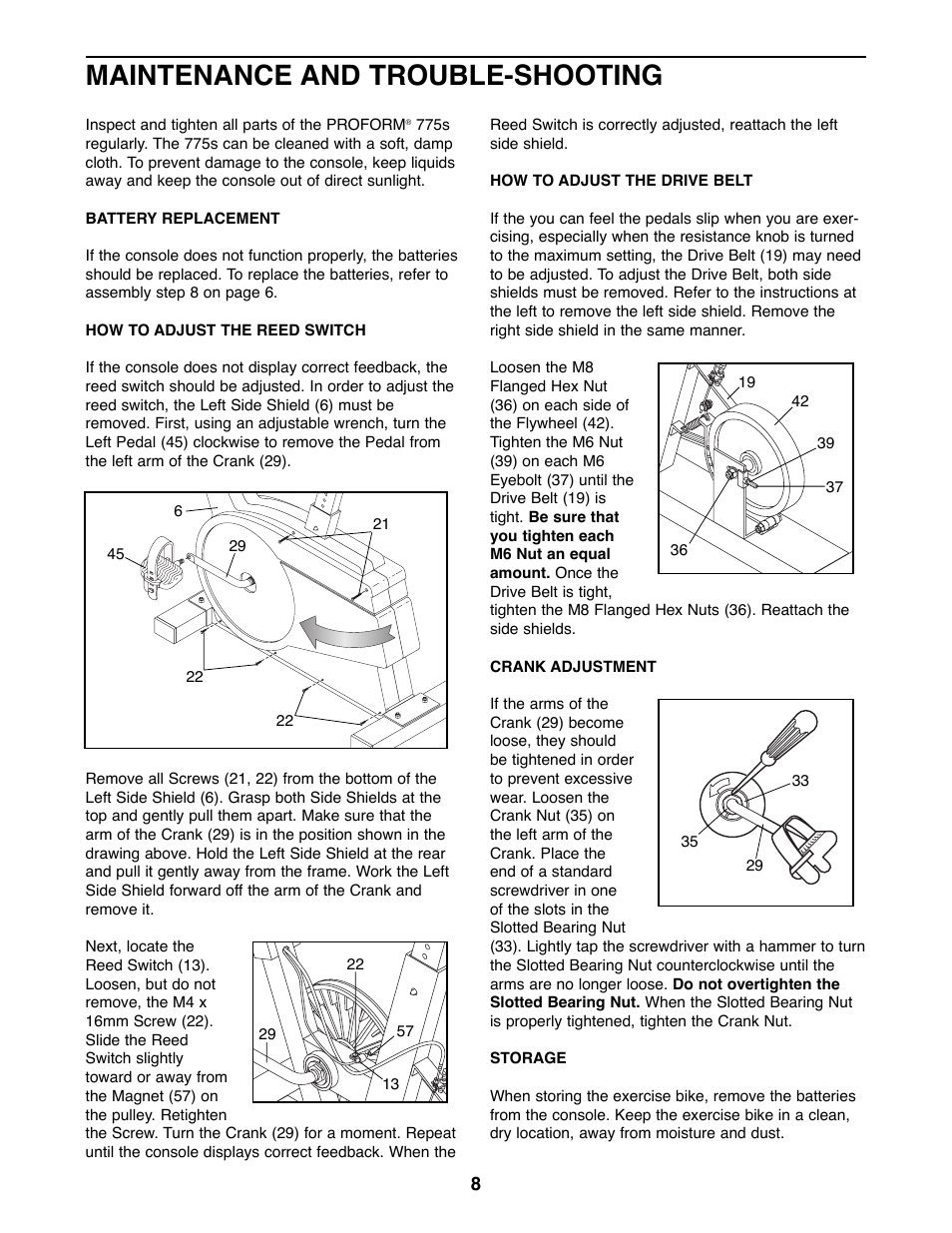 Maintenance and trouble-shooting | ProForm 831.288272 User Manual | Page 8 / 12