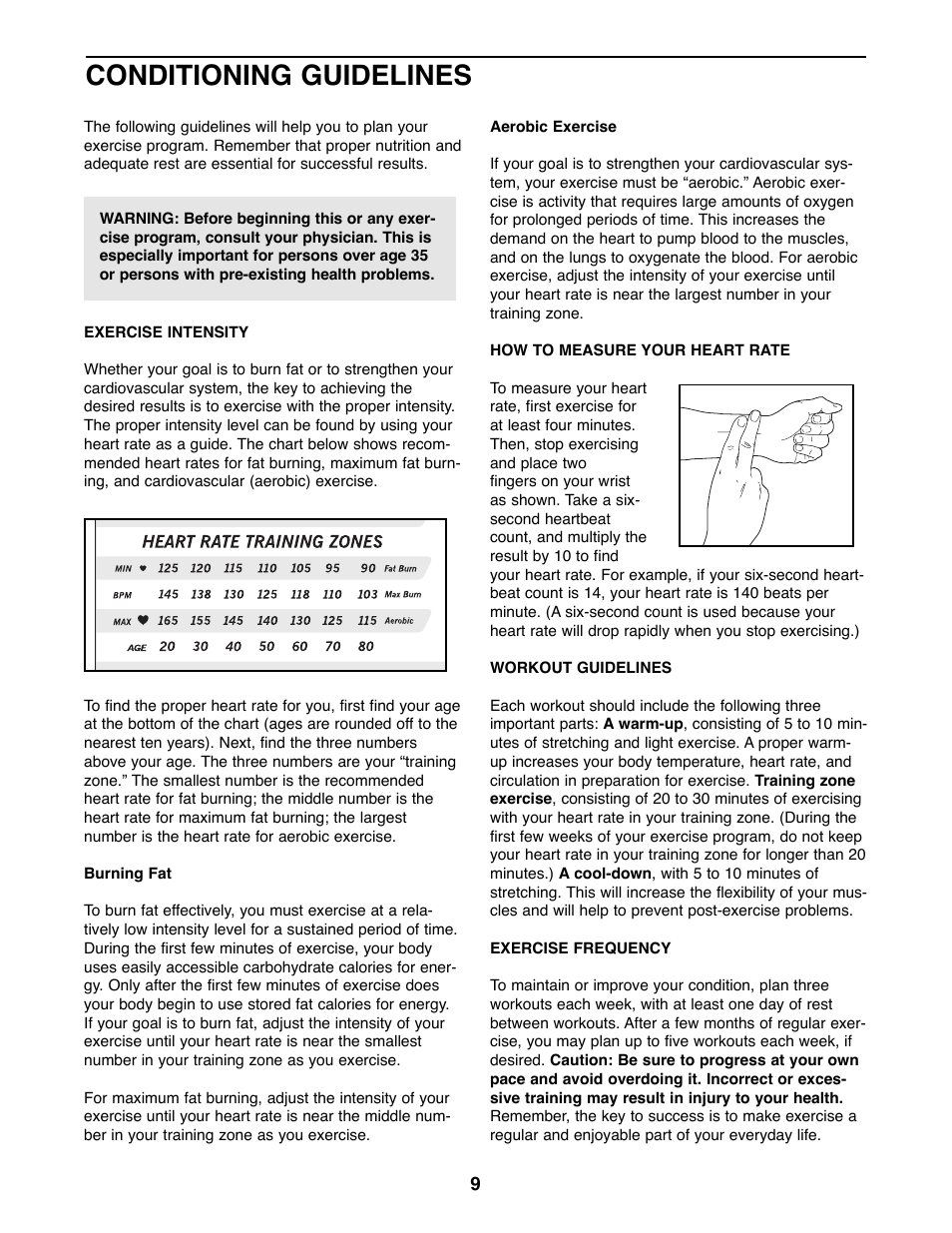 Conditioning guidelines | ProForm 831.288272 User Manual | Page 9 / 12