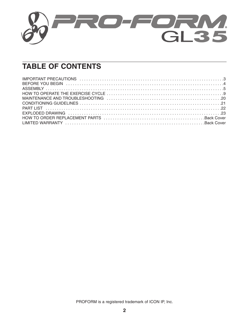 ProForm PFEX17932 User Manual | Page 2 / 24