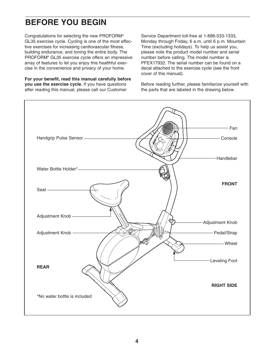 Before you begin | ProForm PFEX17932 User Manual | Page 4 / 24