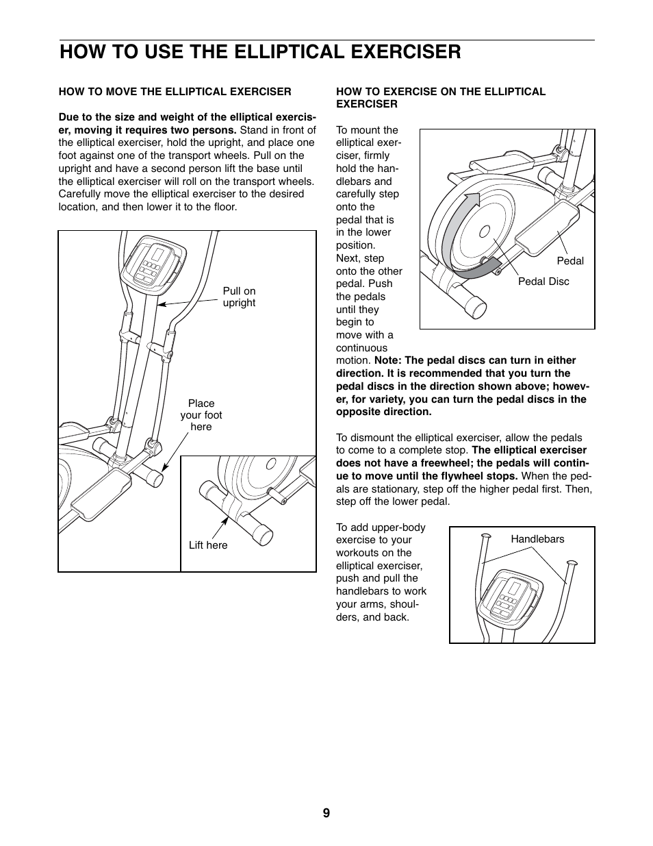 How to use the elliptical exerciser | ProForm PFEVEL2786.0 User Manual | Page 9 / 24