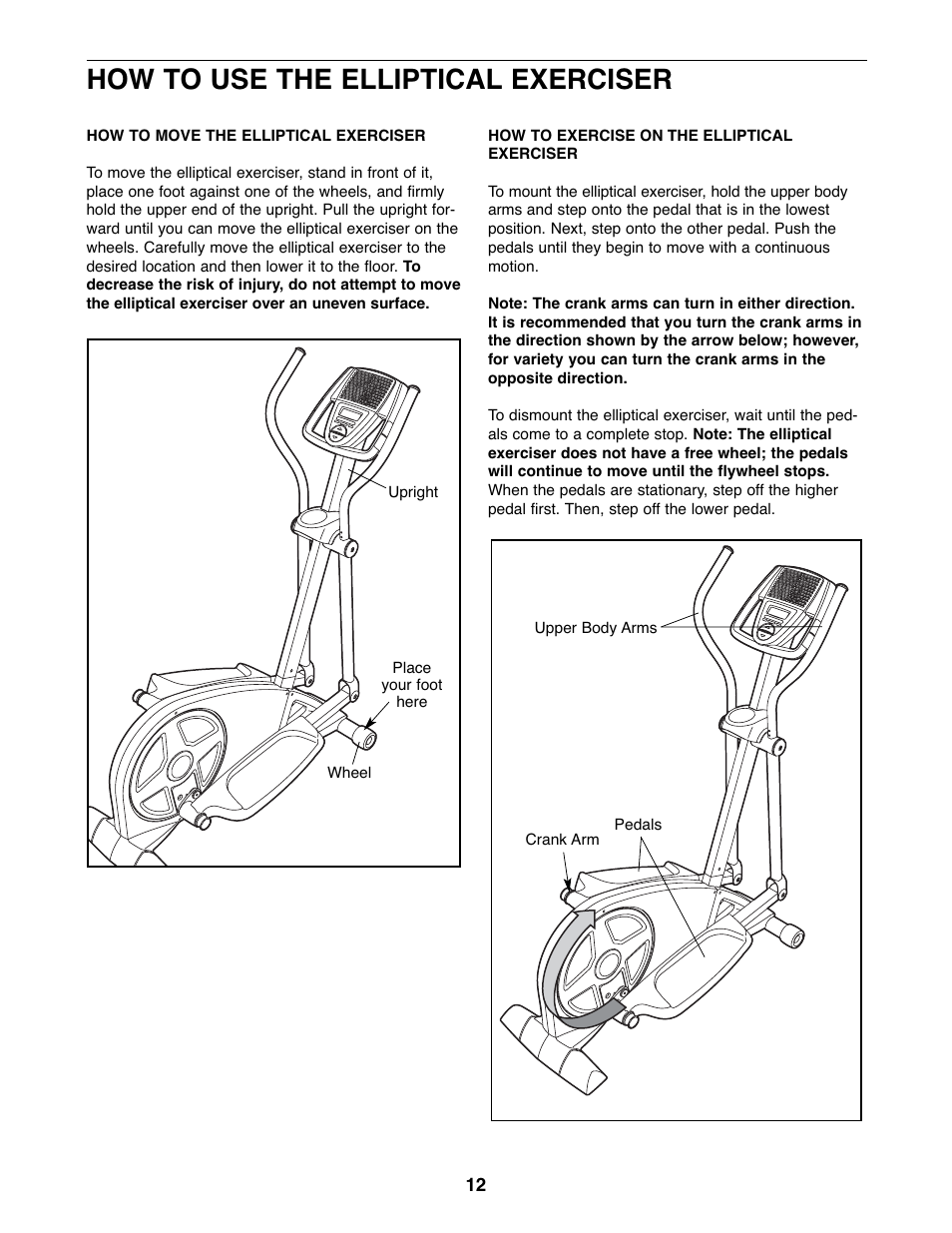 How to use the elliptical exerciser | ProForm 831.23743.1 User Manual | Page 12 / 28