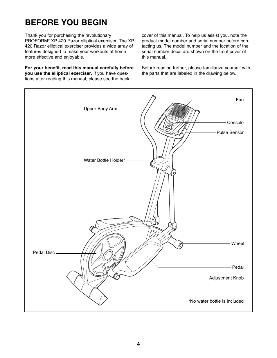 Before you begin | ProForm 831.23743.1 User Manual | Page 4 / 28