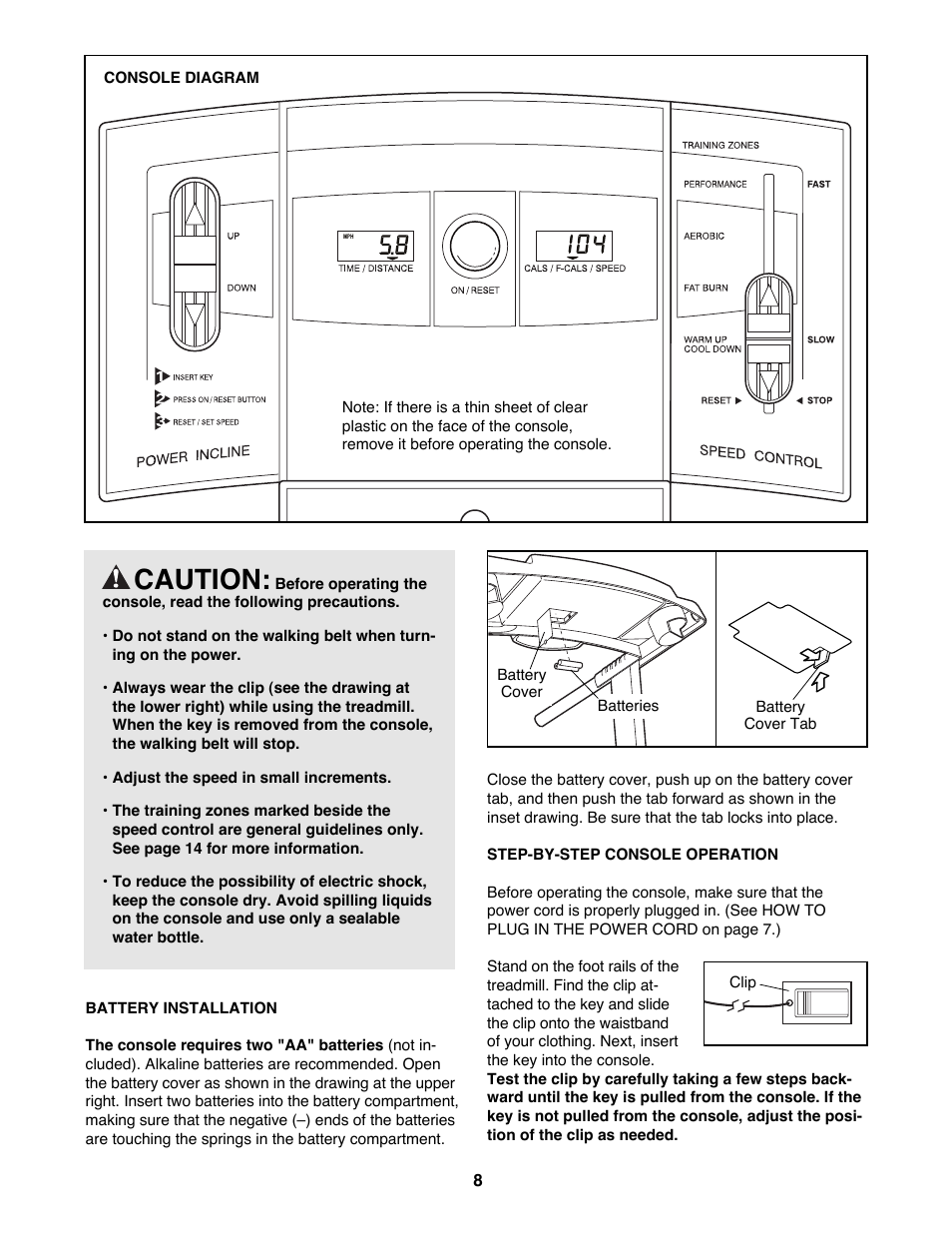 Caution | ProForm Crosswalk 395CW 831.299410 User Manual | Page 8 / 18