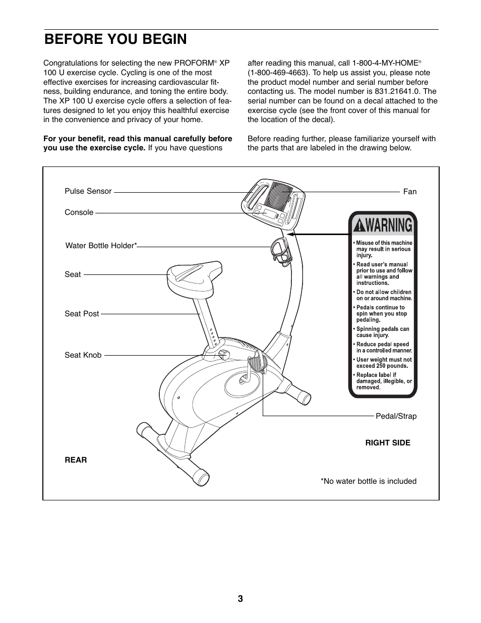 Before you begin | ProForm XP 100 U 831.21641.0 User Manual | Page 3 / 20