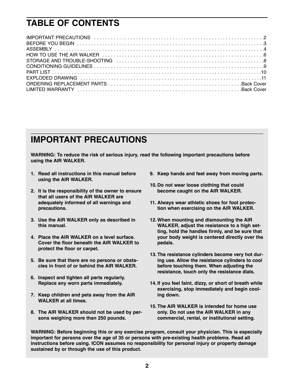 ProForm PFAW75070 User Manual | Page 2 / 12