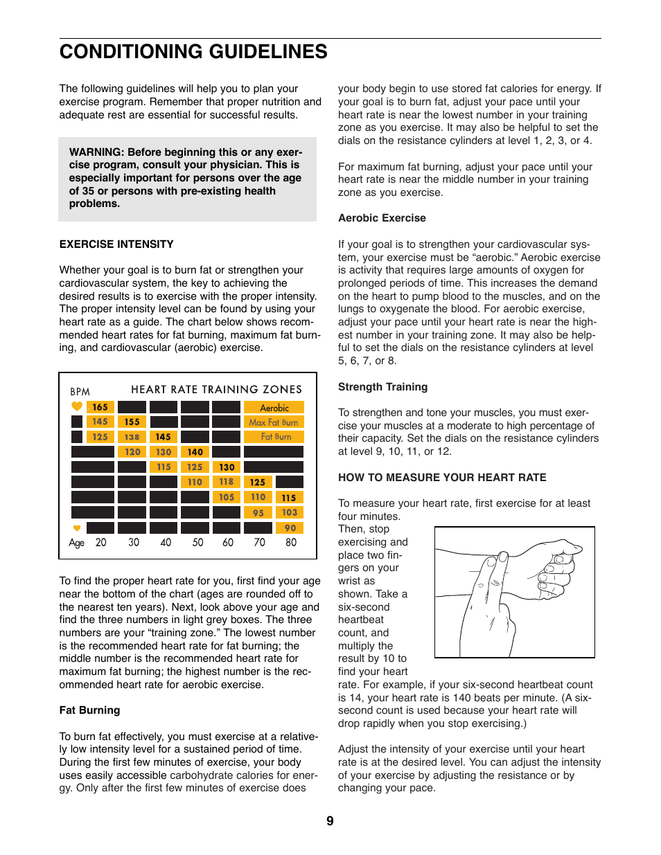 Conditioning guidelines | ProForm PFAW75070 User Manual | Page 9 / 12