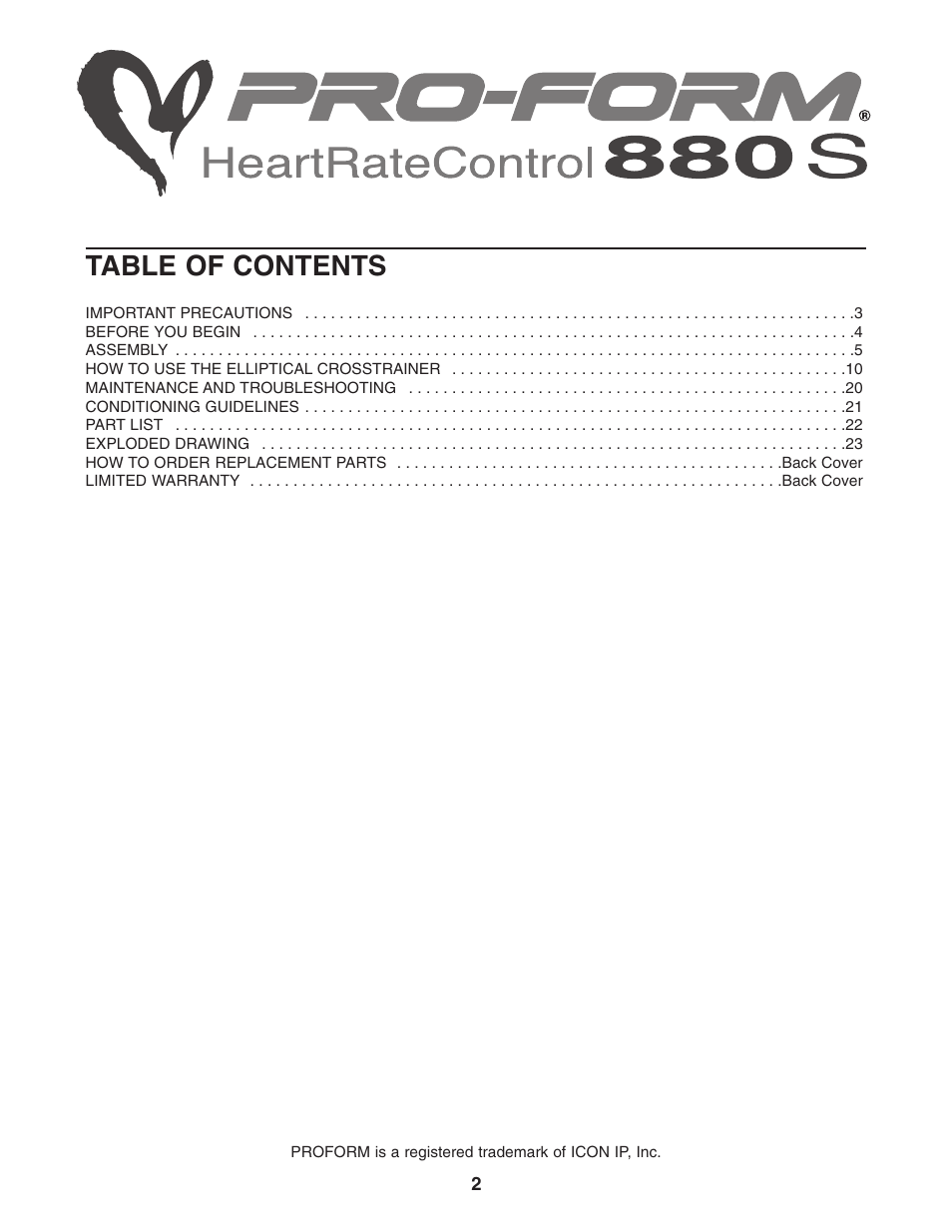 ProForm PFEL71031 User Manual | Page 2 / 24