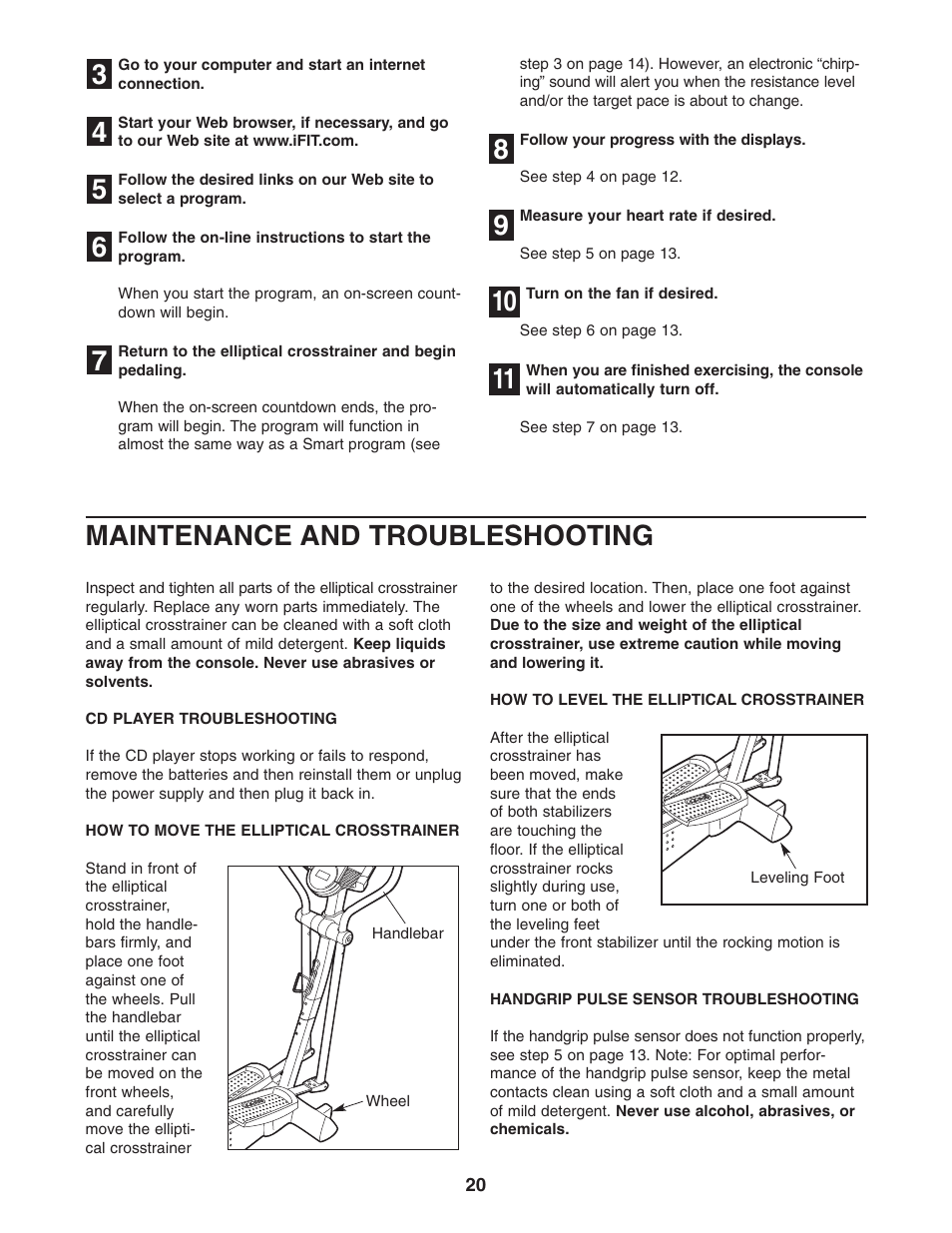 Maintenance and troubleshooting | ProForm PFEL71031 User Manual | Page 20 / 24
