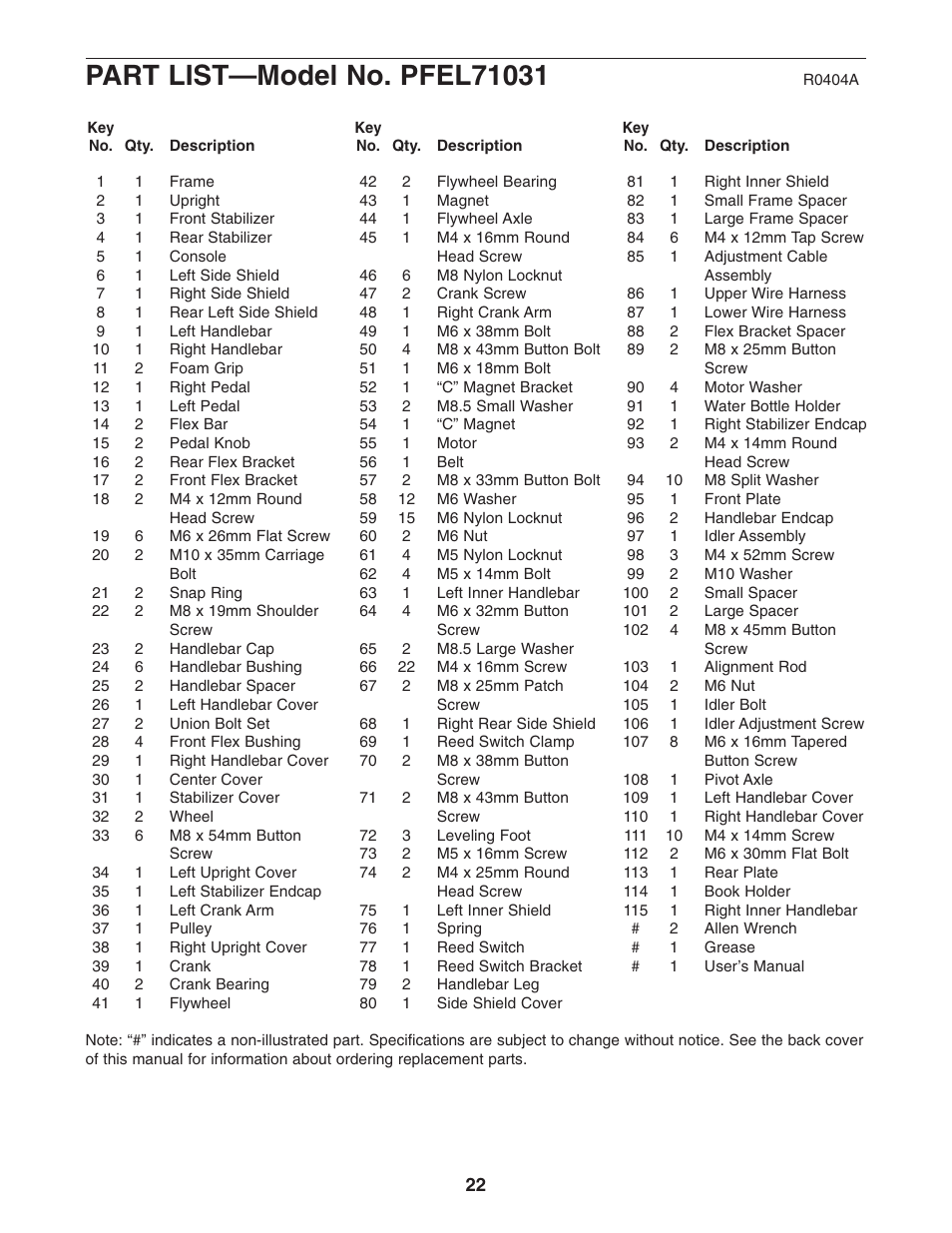 ProForm PFEL71031 User Manual | Page 22 / 24