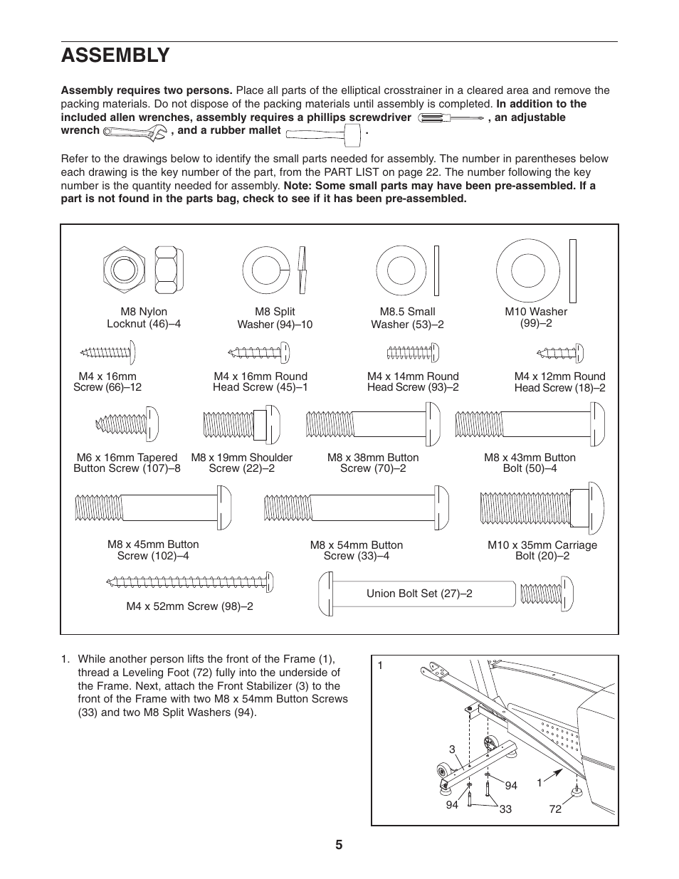 Assembly | ProForm PFEL71031 User Manual | Page 5 / 24