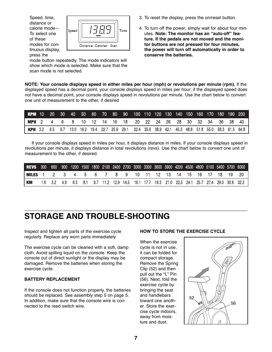Storage and trouble-shooting | ProForm 900L 831.288230 User Manual | Page 7 / 12