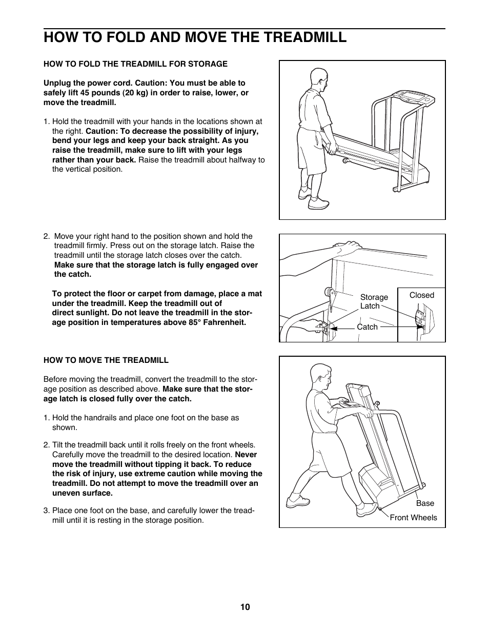 How to fold and move the treadmill | ProForm 385c PFTL39191 User Manual | Page 10 / 18