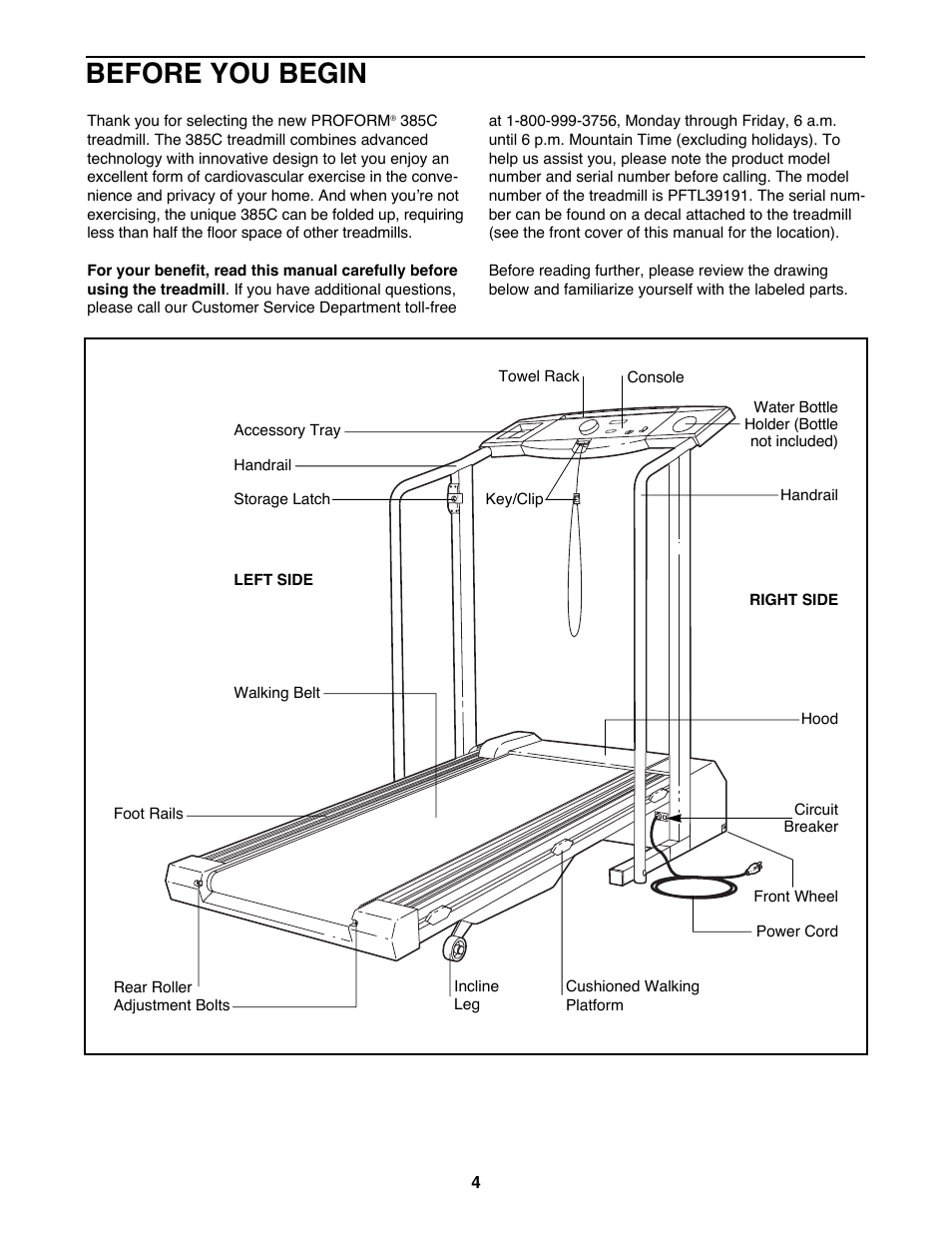 Before you begin | ProForm 385c PFTL39191 User Manual | Page 4 / 18