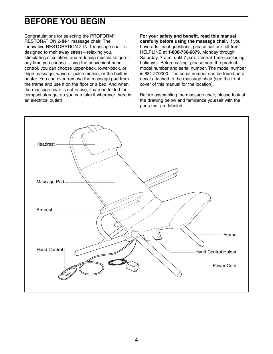 Before you begin | ProForm 831.270000 User Manual | Page 4 / 12