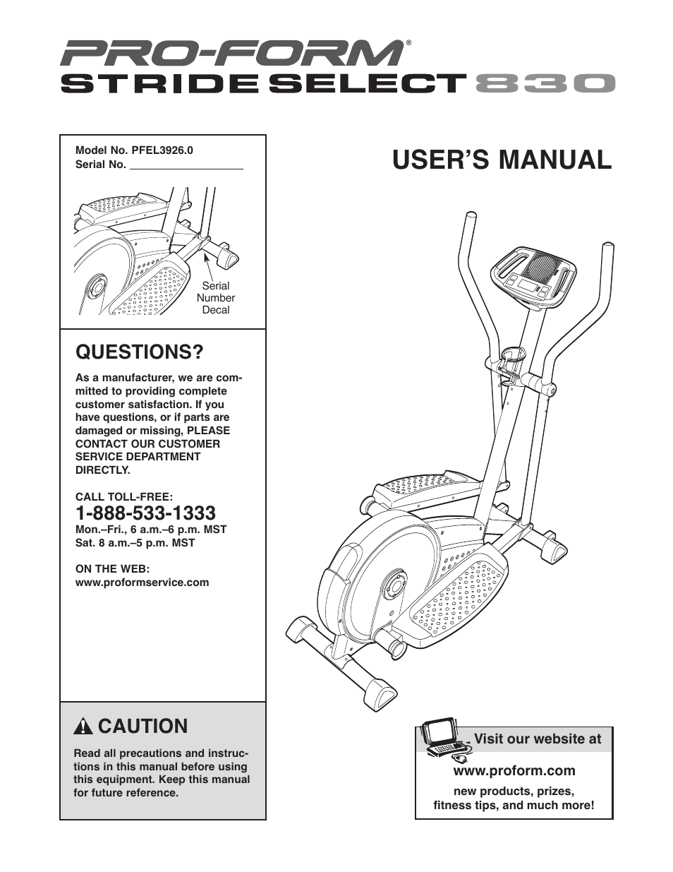 ProForm STRIDE SELECT PFEL3926.0 User Manual | 24 pages