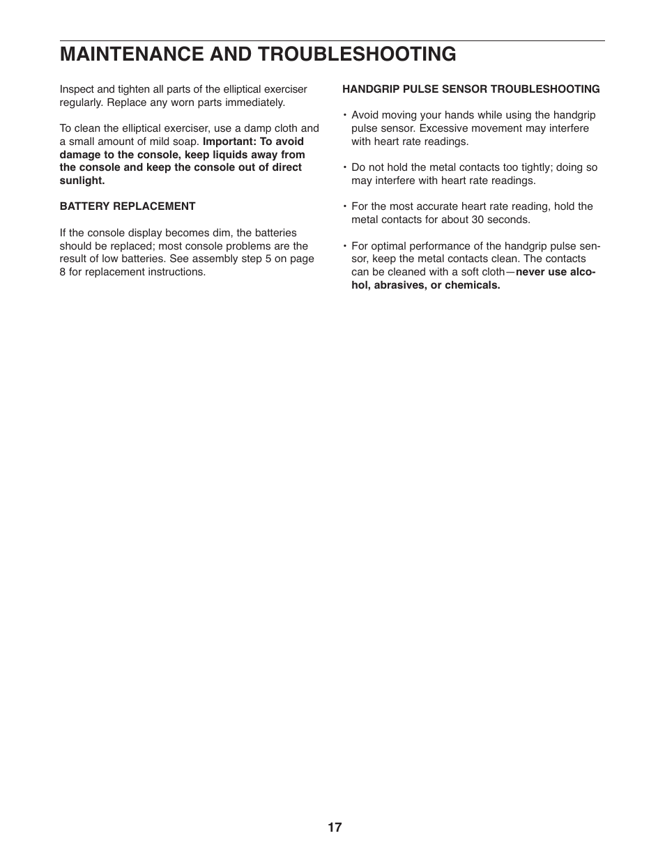 Maintenance and troubleshooting | ProForm STRIDE SELECT PFEL3926.0 User Manual | Page 17 / 24