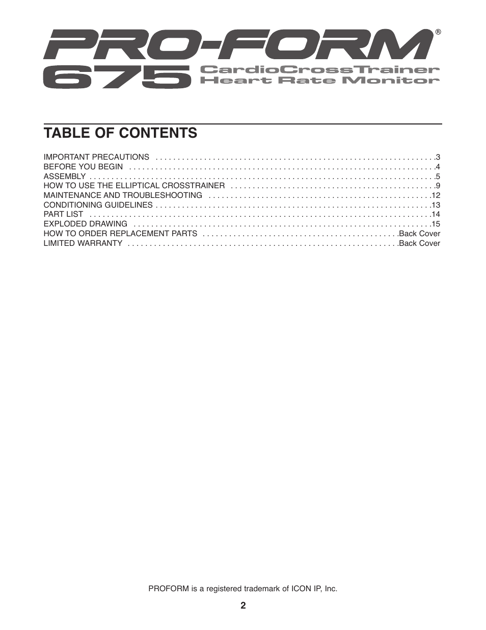 ProForm PFEL29240 User Manual | Page 2 / 16