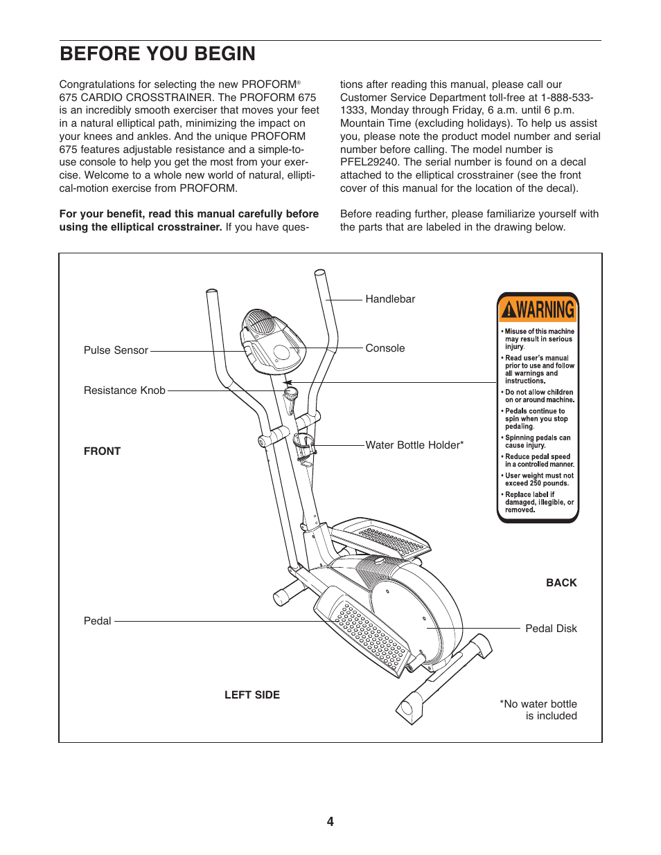 Before you begin, Rev–b 2 | ProForm PFEL29240 User Manual | Page 4 / 16