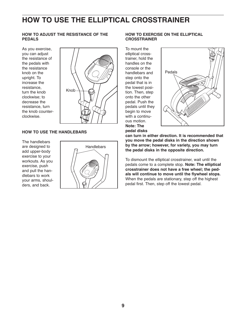How to use the elliptical crosstrainer | ProForm PFEL29240 User Manual | Page 9 / 16