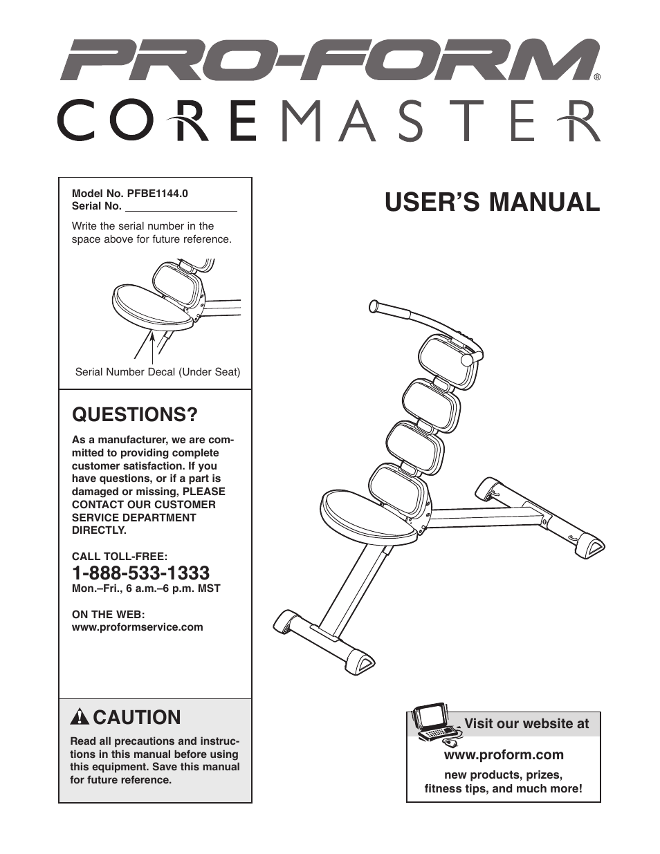 ProForm PFBE1144.0 User Manual | 16 pages