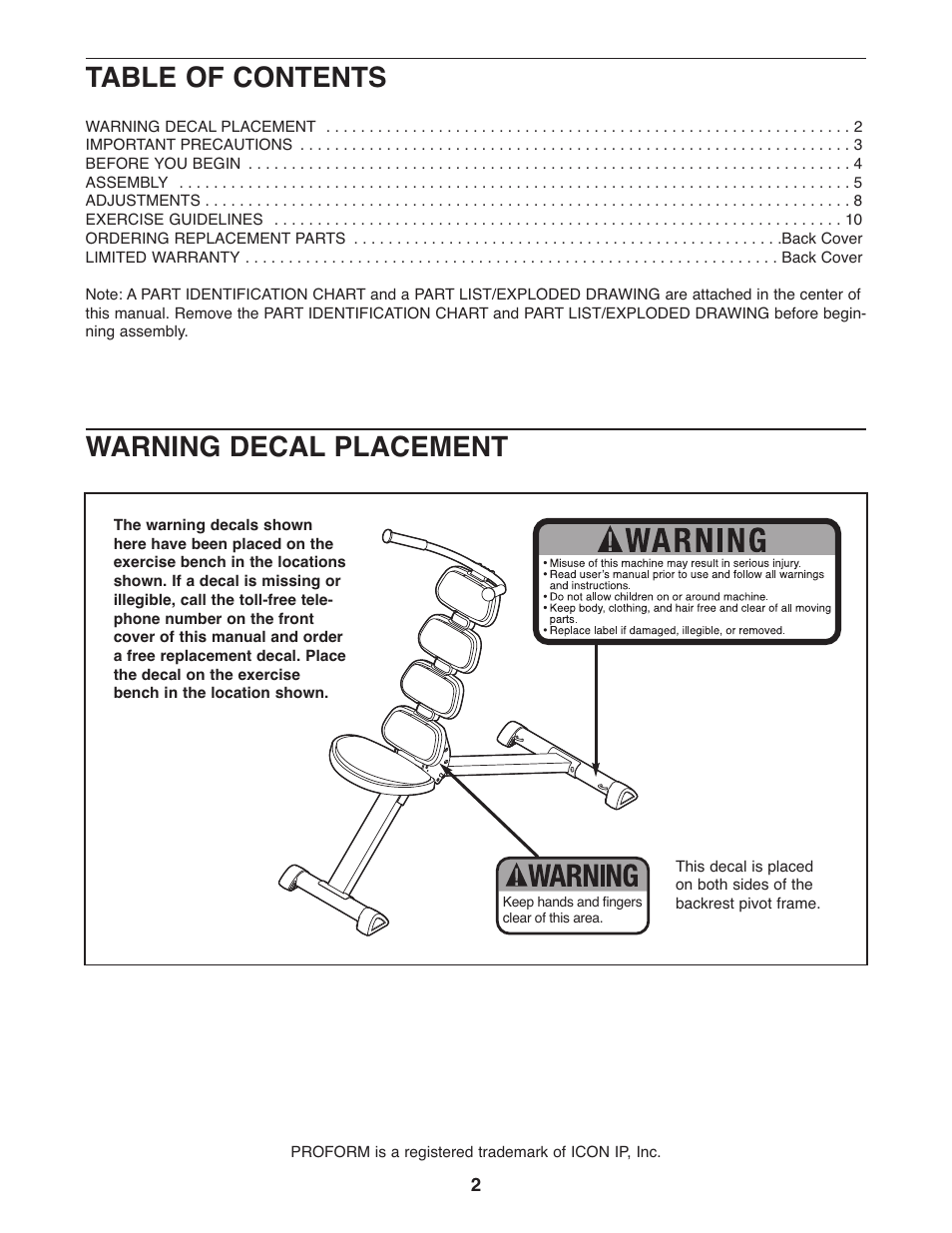 ProForm PFBE1144.0 User Manual | Page 2 / 16