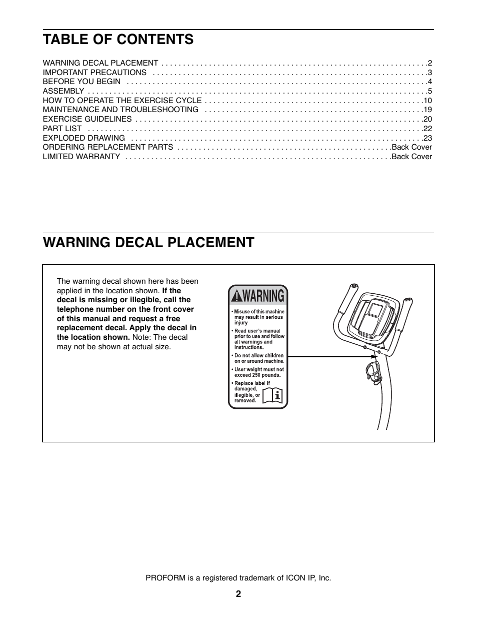 ProForm 450 UR PFEX44177.2 User Manual | Page 2 / 24
