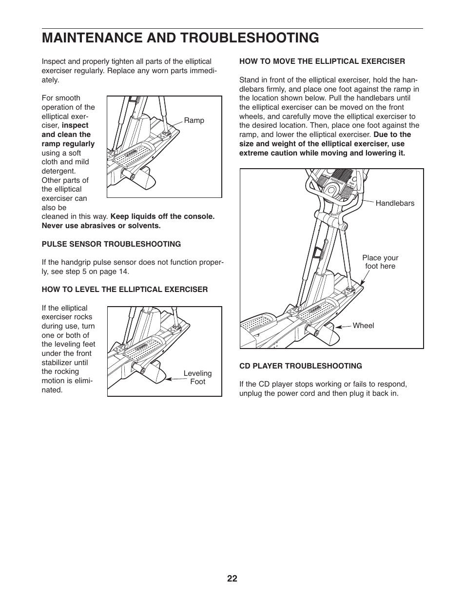 Maintenance and troubleshooting | ProForm PFEL13032 User Manual | Page 22 / 28